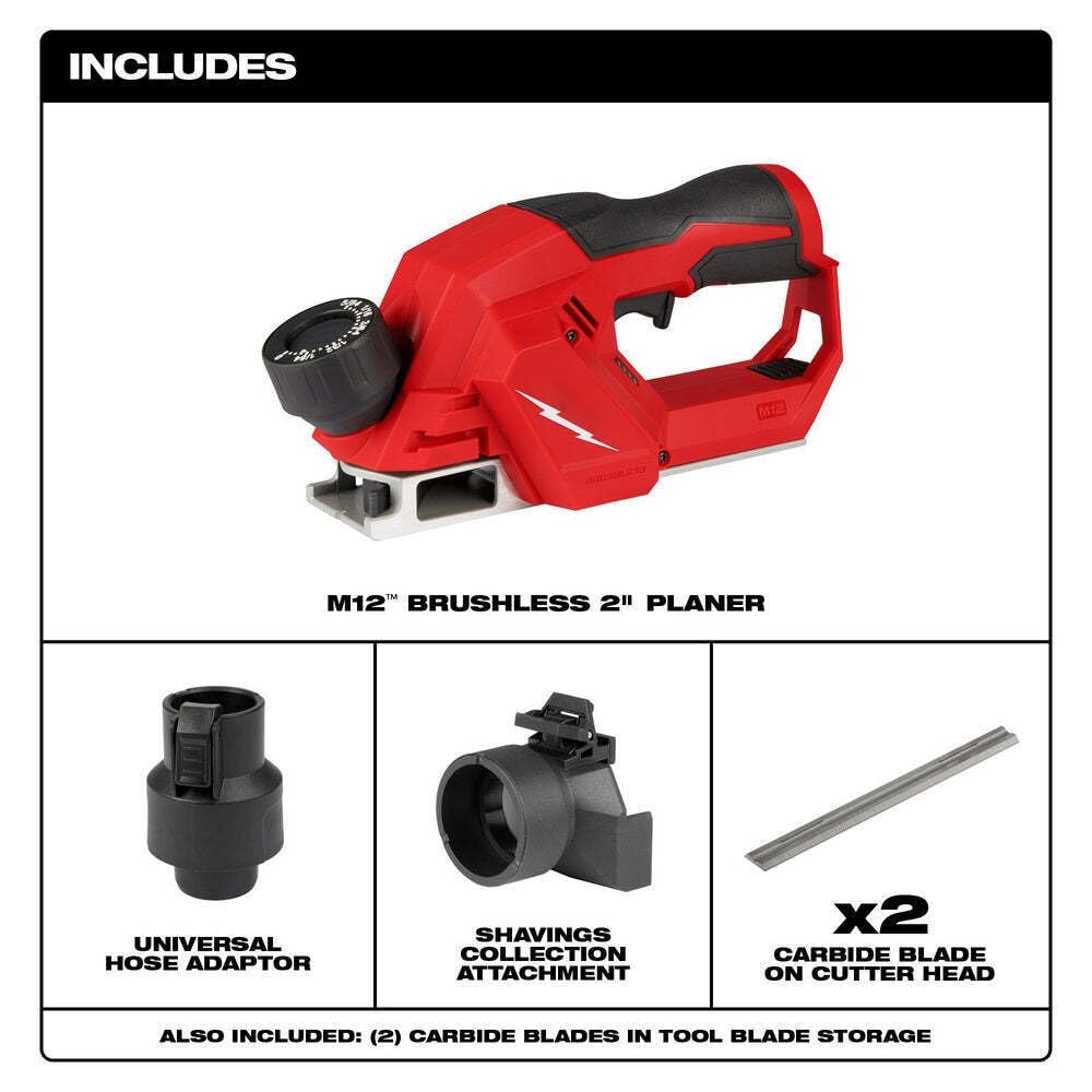 2524-20 for Milwaukee M12 FUEL 12V 2" Brushless Cordless Planer - Bare Tool Length 11 in Height 4.9 in Width 3.8 in