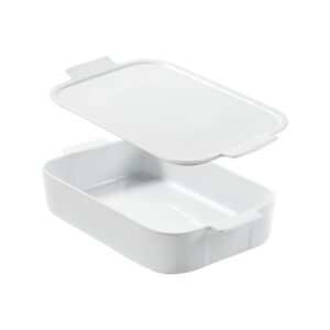 unilives ceramic baking dish with lid, casserole dishes for oven, 9x13 white casserole dish with lid, lasagna pan deep with handles, for casseroles baking roasted vegetables, microwave, dishwasher safe