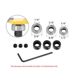 WSOOX Top Bearing Slot Cutting Router Bits Set Biscuit Bit and 1/4 Cutting Height Undercut Bit with 3 Different Size Bearings for Decking Board Installing,Slotting, Biscuiting,Surfacing,Rabbetting.