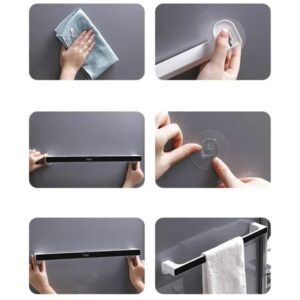 Self Adhesive Multi Purpose Towel Holder Bath Towel Rack Shelf Towel Bar Kitchen Accessories (D 46.3 * 6.5 * 2.8cm)