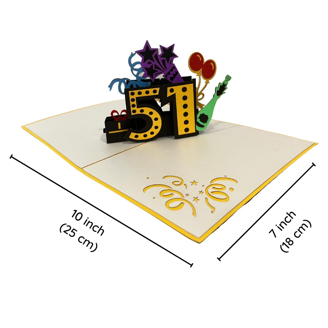 ALPHAK Happy 51st Birthday 3D Pop Up Card, Birthday 3D Greeting Card, 51st Birthday Gifts