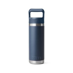 YETI Rambler 18 oz Bottle, Vacuum Insulated, Stainless Steel with Straw Cap, Navy