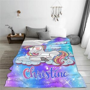 ONCUSTOM Personalized Blankets for Kids Customized w/Name, 350g Thick Winter Custom Unicorn Throw Blanket for Girls, Baby Gift for Birthday, Christmas