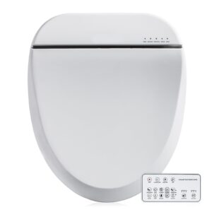 zmjh a102ds-w electronic bidet toilet seat, round, smart unlimited warm water, heated seat with slow closes, vortex wash, warm dryer, rear and front wash, remote control, night light, white