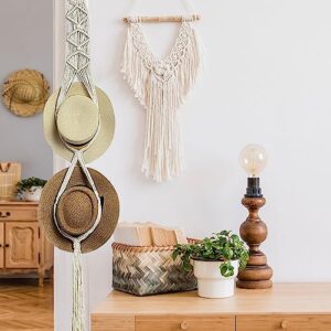 LINXIU Macrame Hat Hangers Boho Hat Rack for Wall Decorative Bohemian Women Cowboy Hats Holder Organizer for Wide Brim Fedoras Caps(2 Hats Style)