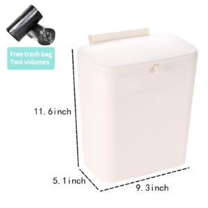 SuoXing 2.4 Gallon Hanging Trash Can for Cabinet Door,9L Hanging Kitchen Trash Can with Lid,Plastic Wall Mounted Garbage Can and Food Waste Bin for Kitchen Countertop,White