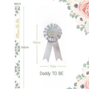 nuodslves Greenery Mom to Be Sash & Daddy to Be Badge Pins for Baby Shower Gender Reveal Party Decorations Pregnant Mommy Gift