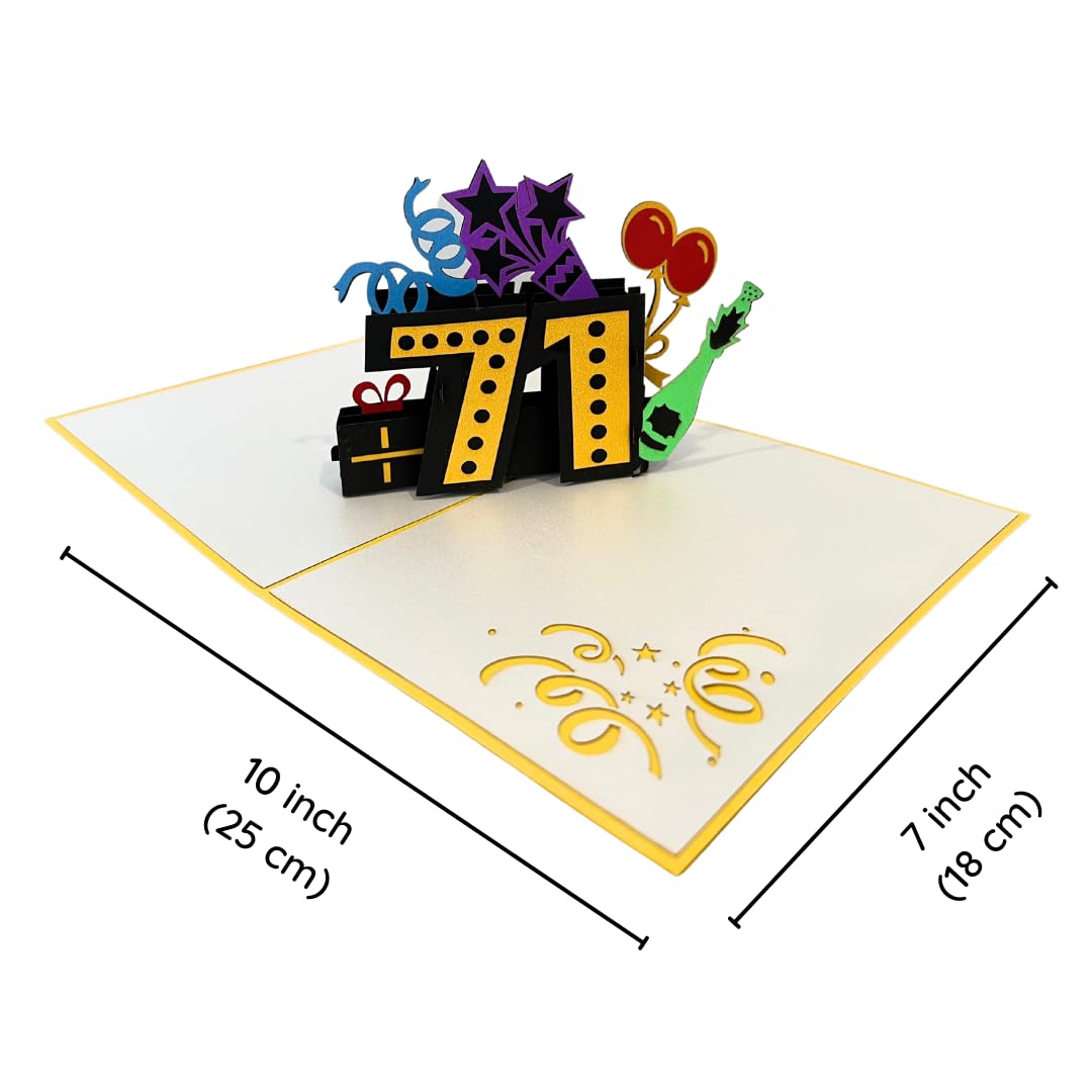 ALPHAK Happy 71st Birthday 3D Pop Up Card, Birthday 3D Greeting Card, 71st Birthday Gifts