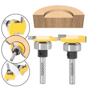 WSOOX Top Bearing Slot Cutting Router Bits Set Biscuit Bit and 1/4 Cutting Height Undercut Bit with 3 Different Size Bearings for Decking Board Installing,Slotting, Biscuiting,Surfacing,Rabbetting.