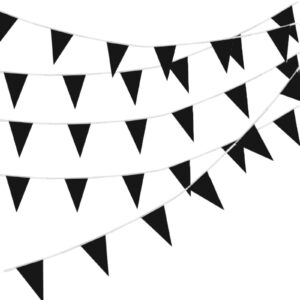 black pennant banner diy blank bunting solid triangle fabric flags string decorations for festival celebration bedroom wedding baby bridal shower birthday engagement anniversary party - 32 feet