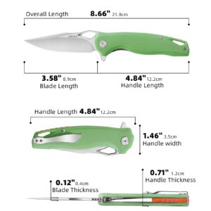 HANSHI Premium D2 Steel Blade G10 Handle Sharp Folding Pocket Knife with Clip for Men,Razor Tactical Knife Self Defense for Survival Hunting Camping Hiking Outdoor Gift,Foldable EDC Knife with Liner Lock for Women (green)