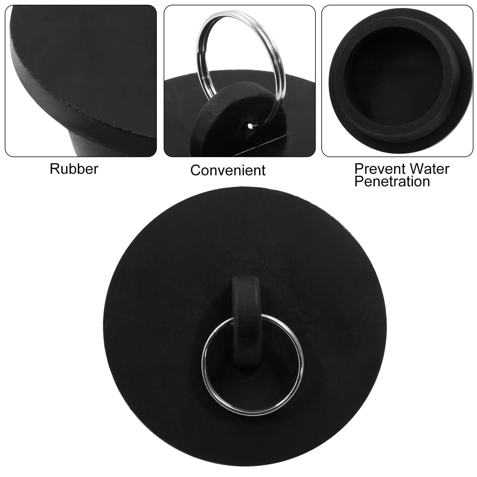 Cionyce 4 Pack Sink Bathtub Plug Rubber Sink Stopper Black Bath Tub Drain Stoppers with Pull Ring for Kitchen, Bathtub,Laundry Sink(Black)