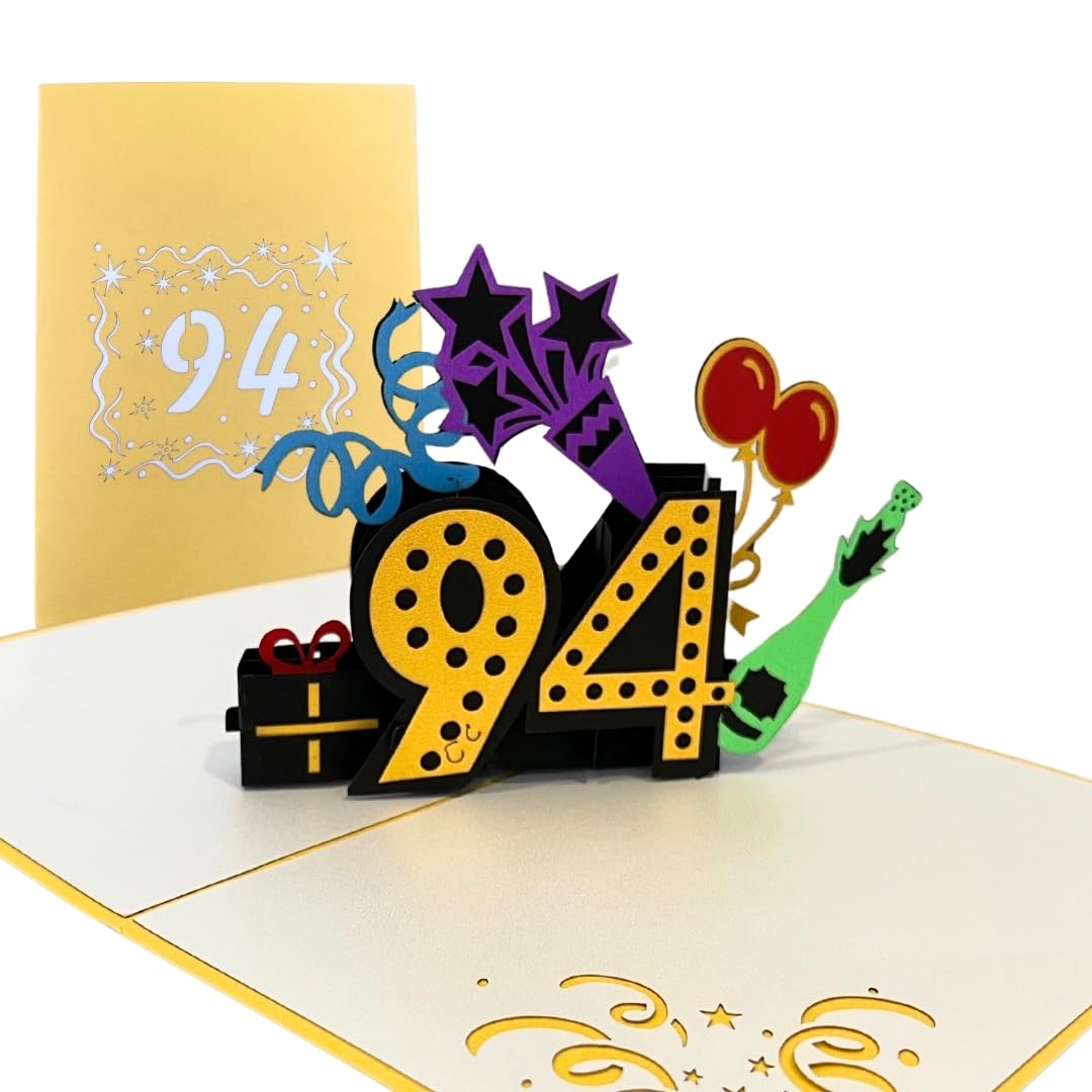 ALPHAK Happy 94th Birthday 3D Pop Up Card, Birthday 3D Greeting Card, 94th Birthday Gifts