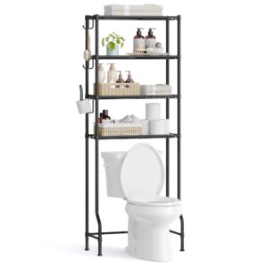 songmics 4 tier over the toilet storage, metal storage rack, adjustable shelves, 4 hooks, roll holder, space-saving bathroom storage shelf organizer, 11.8 x 24.8 x 69.3 inches, black ubts013b01