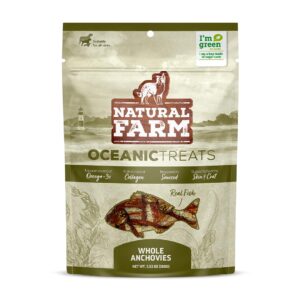 natural farm real fish dried fish dog treats- dried anchovies- natural dried fish dog treats- sustainably sourced fish,1 ingredient - anchovies, collagen, omega 3,vitamin b&d for a shiny coat