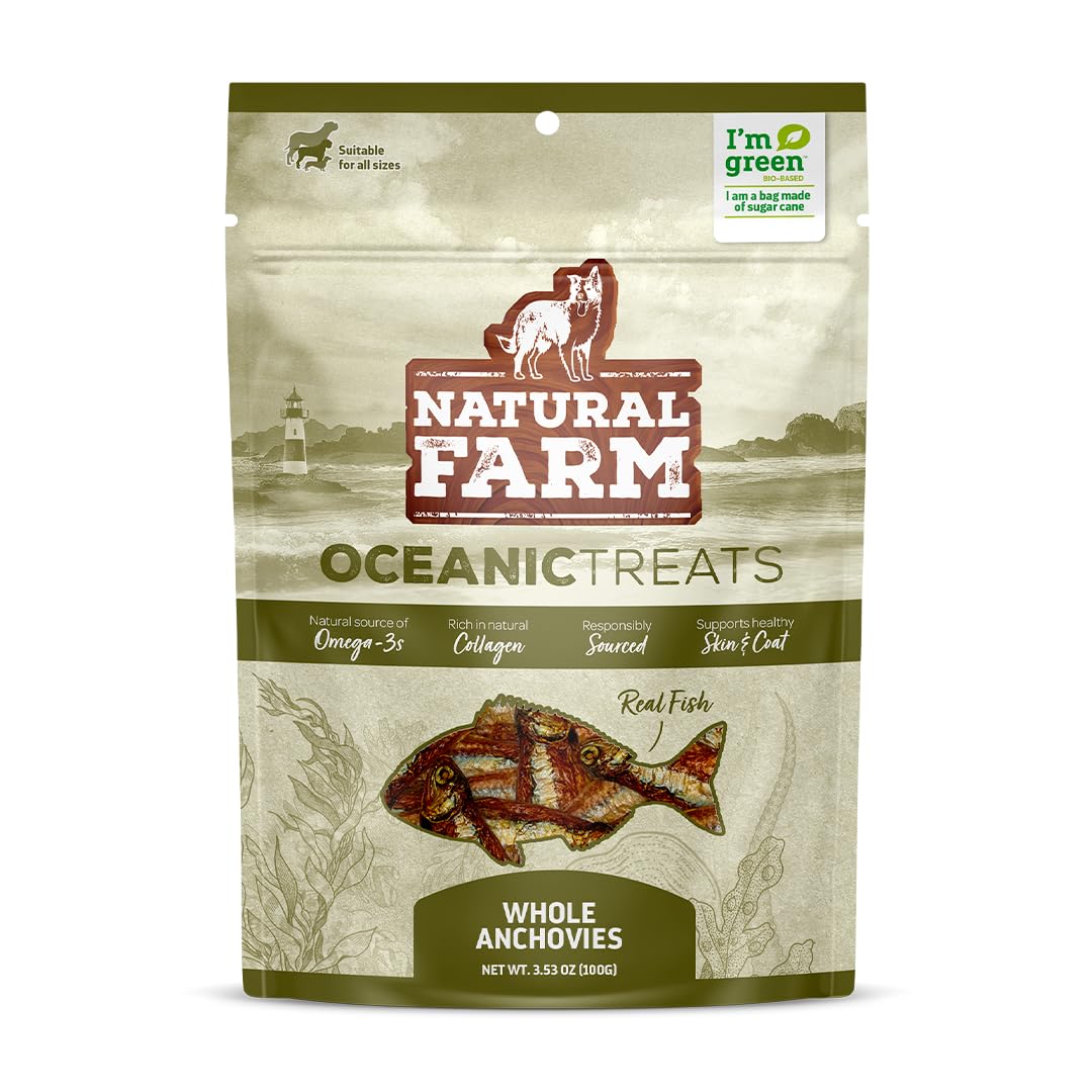 Natural Farm Real Fish Dried Fish Dog Treats- Dried Anchovies- Natural Dried Fish Dog Treats- Sustainably Sourced Fish,1 Ingredient - Anchovies, Collagen, Omega 3,Vitamin B&D for a Shiny Coat