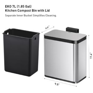 EKO Kitchen Compost Bin Countertop, 7L / 1.85 Gal Stainless Steel Compost Bin with Removable Inner Bucket and Deodorizer Compartment, 2 in 1 Countertop Compost Bin with Lid, Food Waste Compost Caddy