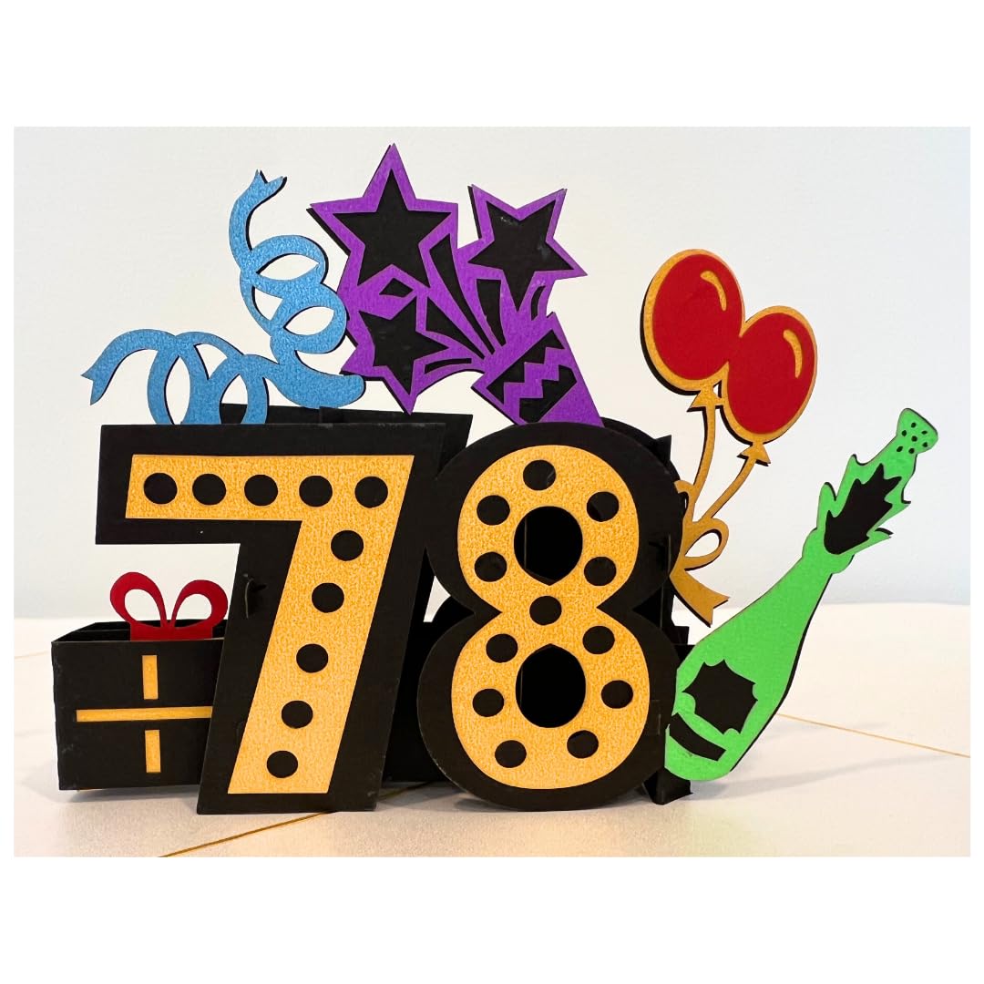 ALPHAK Happy 78th Birthday 3D Pop Up Card, Birthday 3D Greeting Card, 78th Birthday Gifts