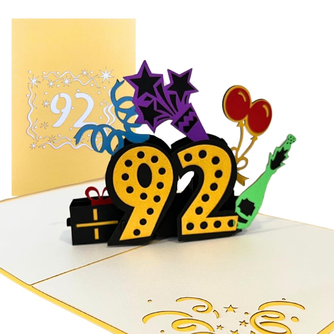 ALPHAK Happy 92nd Birthday 3D Pop Up Card, Birthday 3D Greeting Card, 92nd Birthday Gifts