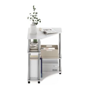 Furinno Turn-N-Tube Space Saving Corner Desk with Shelves, White Oak/Stainless Steel