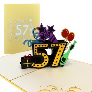 alphak happy 57th birthday 3d pop up card, birthday 3d greeting card, 57th birthday gifts