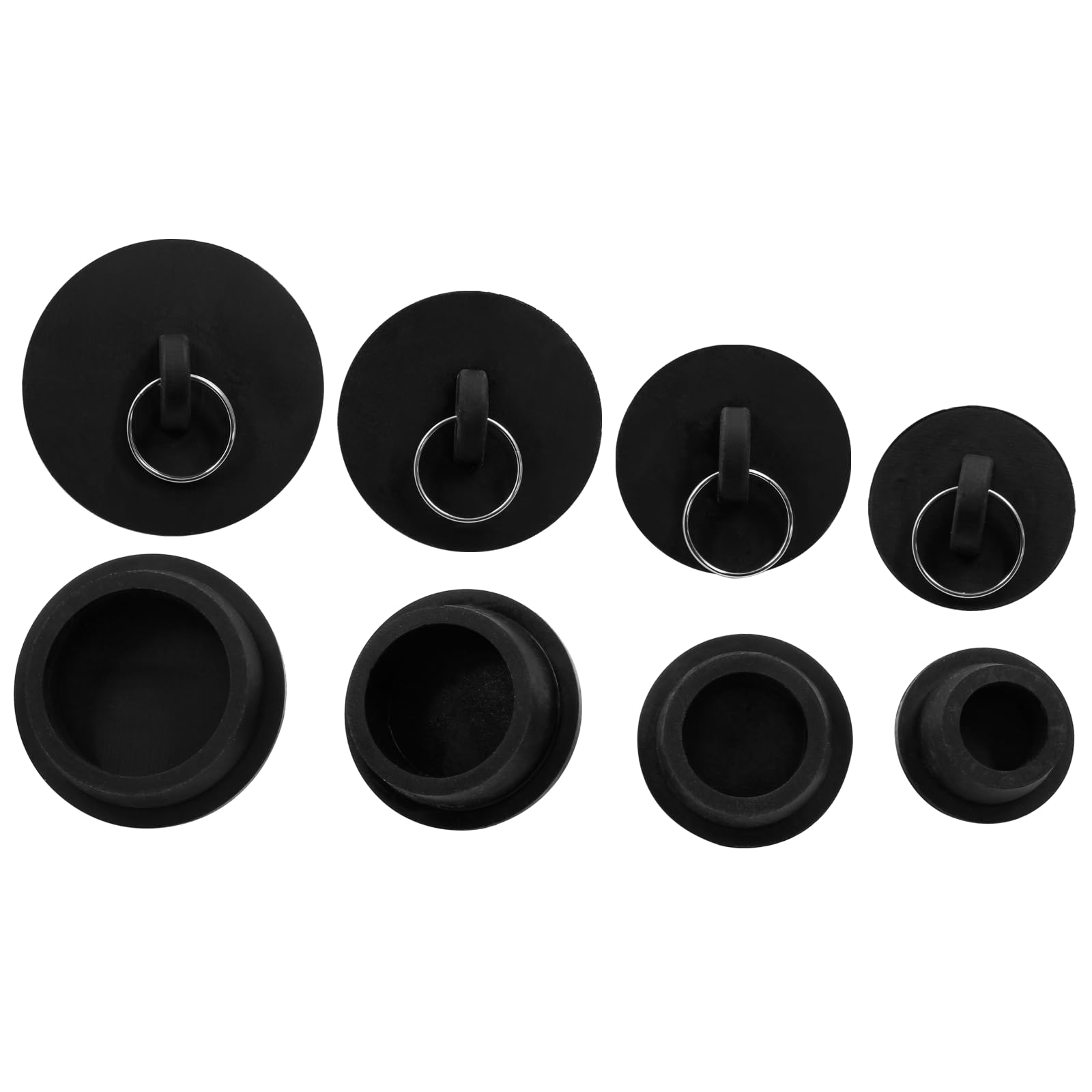 Cionyce 4 Pack Sink Bathtub Plug Rubber Sink Stopper Black Bath Tub Drain Stoppers with Pull Ring for Kitchen, Bathtub,Laundry Sink(Black)