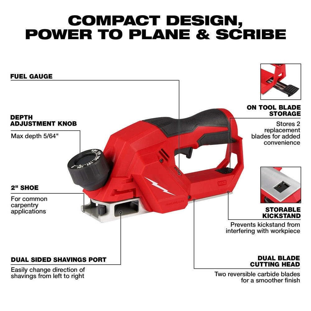 2524-20 for Milwaukee M12 FUEL 12V 2" Brushless Cordless Planer - Bare Tool Length 11 in Height 4.9 in Width 3.8 in