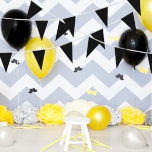 Black Pennant Banner DIY Blank Bunting Solid Triangle Fabric Flags String Decorations for Festival Celebration Bedroom Wedding Baby Bridal Shower Birthday Engagement Anniversary Party - 32 Feet