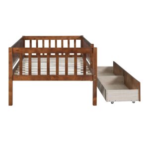 Harper & Bright Designs Twin Daybed with Two Drawers, Wood Twin Size Bed Frame with Fence Rails and Storage,Montessori Twin Bed for Kids Girls Boys,No Box Spring Needed,Walnut