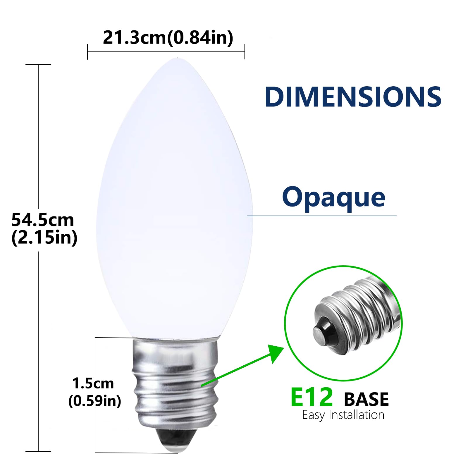 25 Pack C7 Cool White LED Replaceable Bulbs – Dimmable White LED Christmas Lights Bulbs Decoration, 0.72W Indoor Outdoor Christmas Waterproof Bulbs, White Night Light, E12 Candelabra Base, IP:65