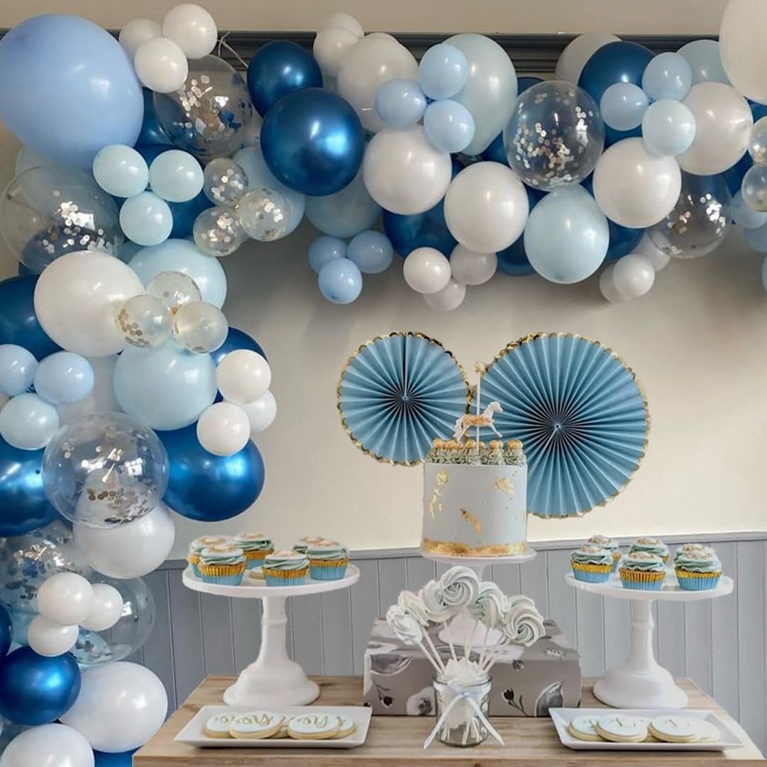 Blue White Balloons Set, 60 Pcs 12 Inch Metallic Chrome Blue Balloons Pearl Blue Balloons Light Blue Balloons Blue White Balloons for Baby Shower, Birthday, Bridal Shower, Wedding Party Decoration