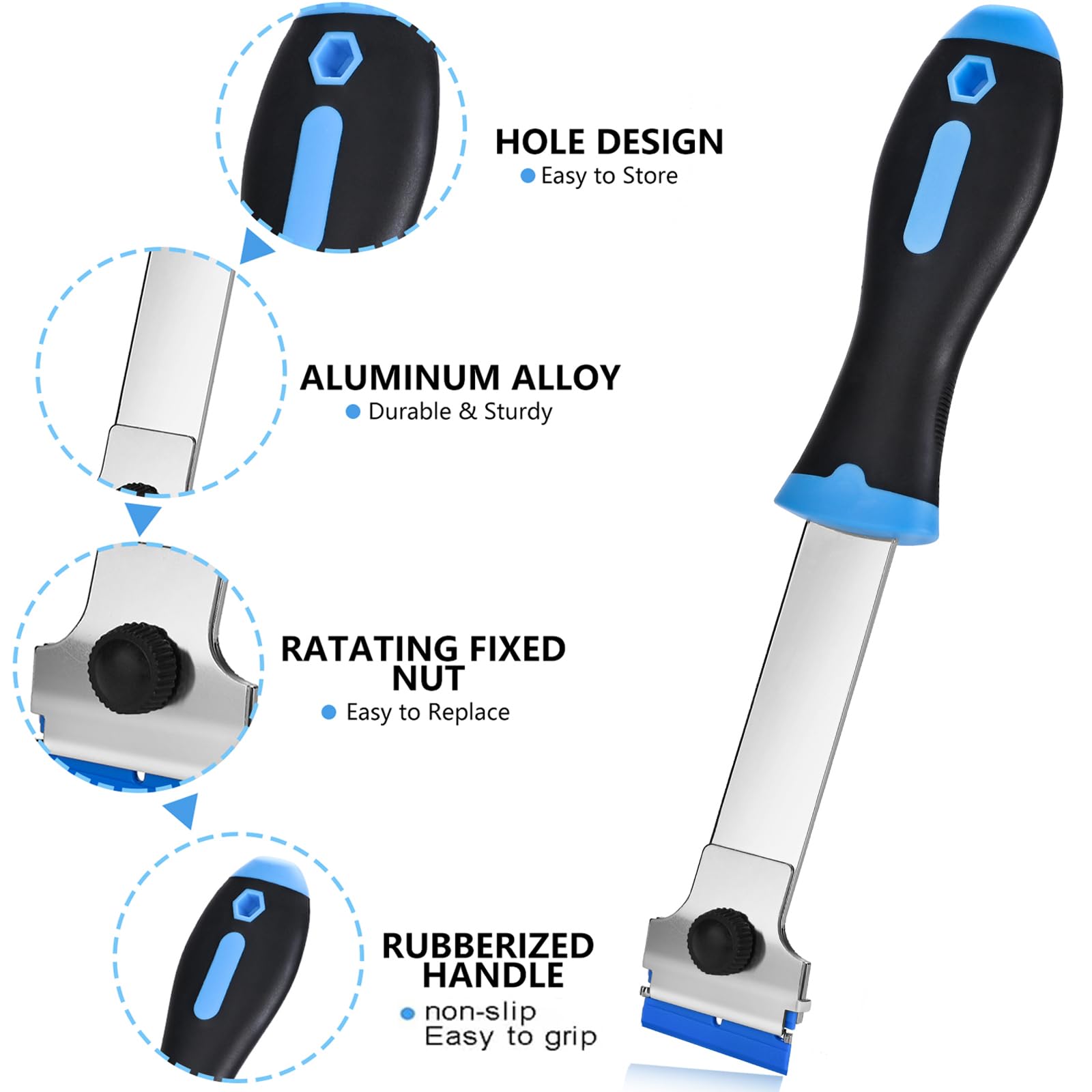 Razor Blade Scraper, 3 Pack Shrink Scraper Tool with 50 Plastic and 30 Metal Razor Blades, Cleaning Scraper, for Removing Label, Registration Sticker, Tint, Grease from Windshield, Appliance, Glass