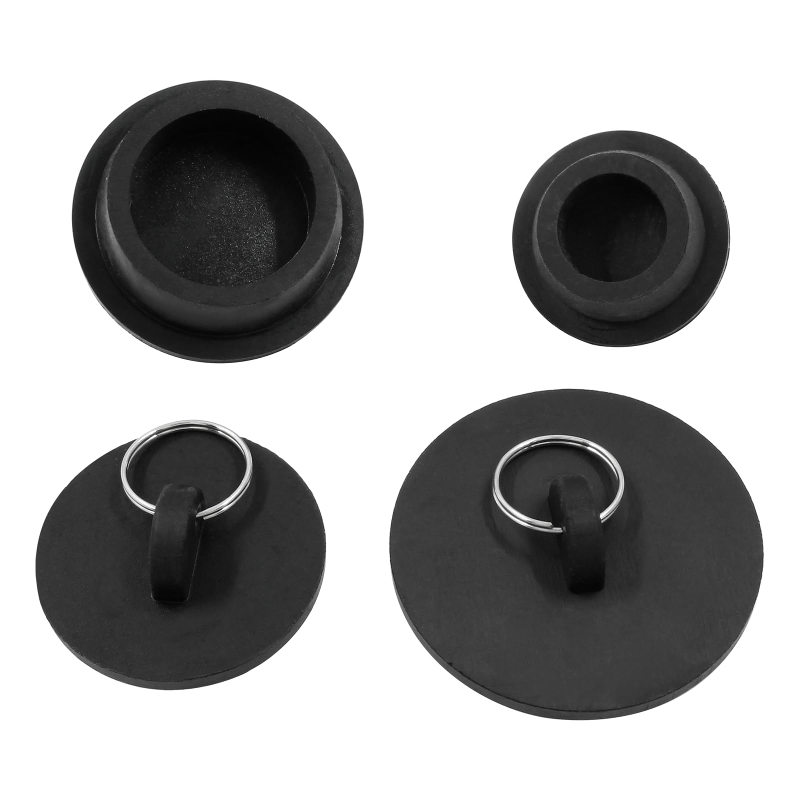 Cionyce 4 Pack Sink Bathtub Plug Rubber Sink Stopper Black Bath Tub Drain Stoppers with Pull Ring for Kitchen, Bathtub,Laundry Sink(Black)