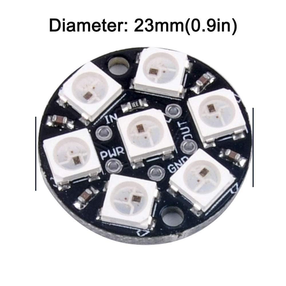 Sparkleiot 7 Bits WS2812 RGB LED Ring SMD 5050 Addressable LED String Individual Programmable with Integrated Driver DC 5V for Arduino Raspberry Pi ESP32(Pack of 5pcs)