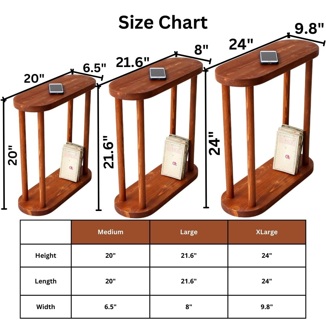 GENESIS WOODESIGN Oval Solid Wood Narrow Side Table, Slim End Table, Small Coffee Table (Chestnut, Large)