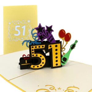 alphak happy 51st birthday 3d pop up card, birthday 3d greeting card, 51st birthday gifts