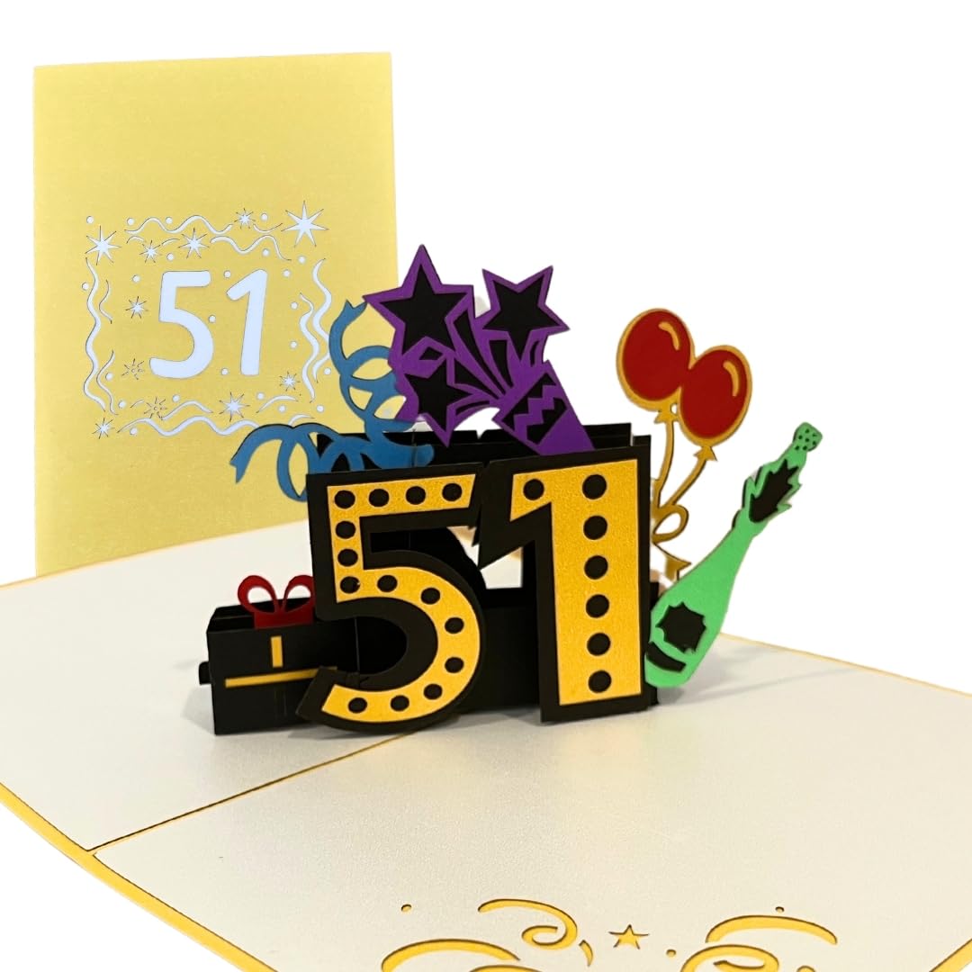 ALPHAK Happy 51st Birthday 3D Pop Up Card, Birthday 3D Greeting Card, 51st Birthday Gifts