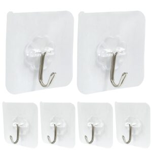 Moicstiy Adhesive Hooks Heavy Duty Self Adhesive Wall Hooks Transparent Waterproof Reusable Seamless Sticky Hooks for Kitchens, Bathroom, Office(60 Pcs)