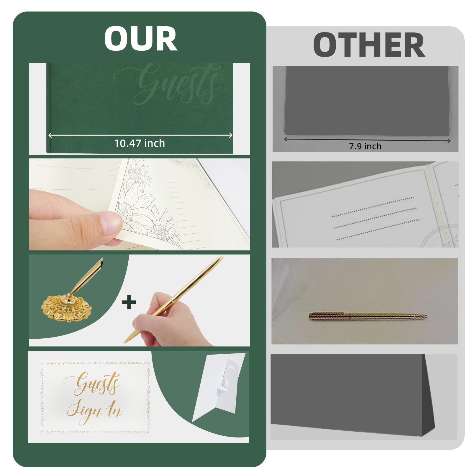 slcinwzdt Wedding Guest Book Set,Velvet Wedding Guest Book with Pen Polaroid Guest Book for Wedding 10.5" x 8"Guest Sign in Book Wedding Reception Funeral Bridal Baby Shower Party 100 Pages