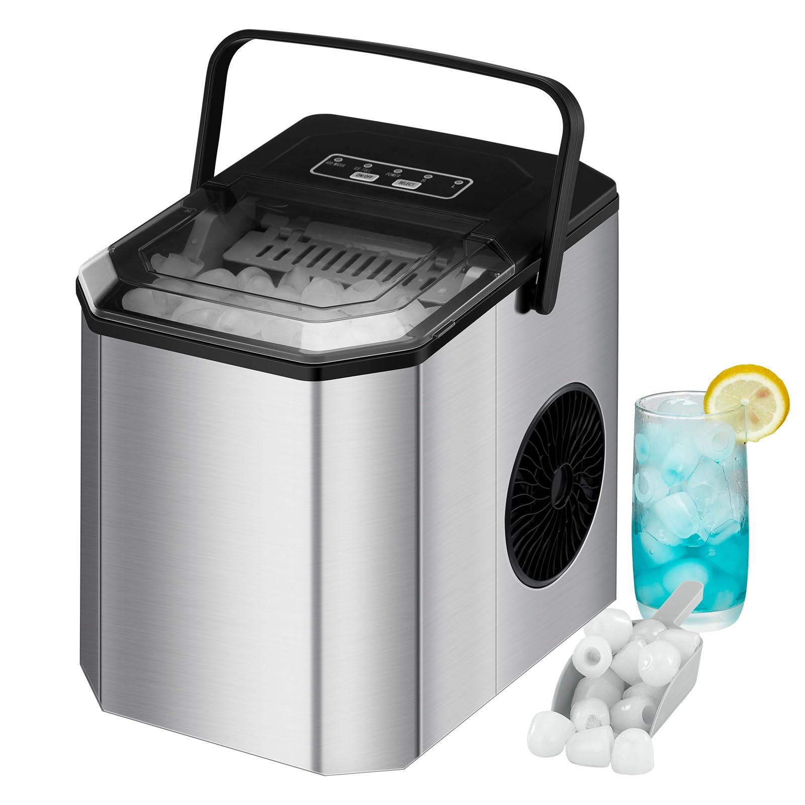 Countertop Ice Maker, ACONEE Ice Machine 26LBs/24H, 9 Ice Cubes Ready in 6 Mins, Portable Ice Maker Machine Self-Cleaning, Bullet Nugget Pellet Ice with Ice Scoop Basket, Smart Ice Full Indicator