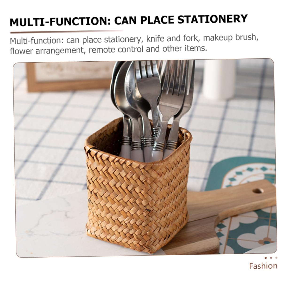 OSALADI Makeup Seagrass Weaving Remote Desk Organizer Pencil Small Vase Flower Wicker Utensil Control Kitchen Plant Office Brush Straw Pen Basket Rattan Trash Can Holder Desktop