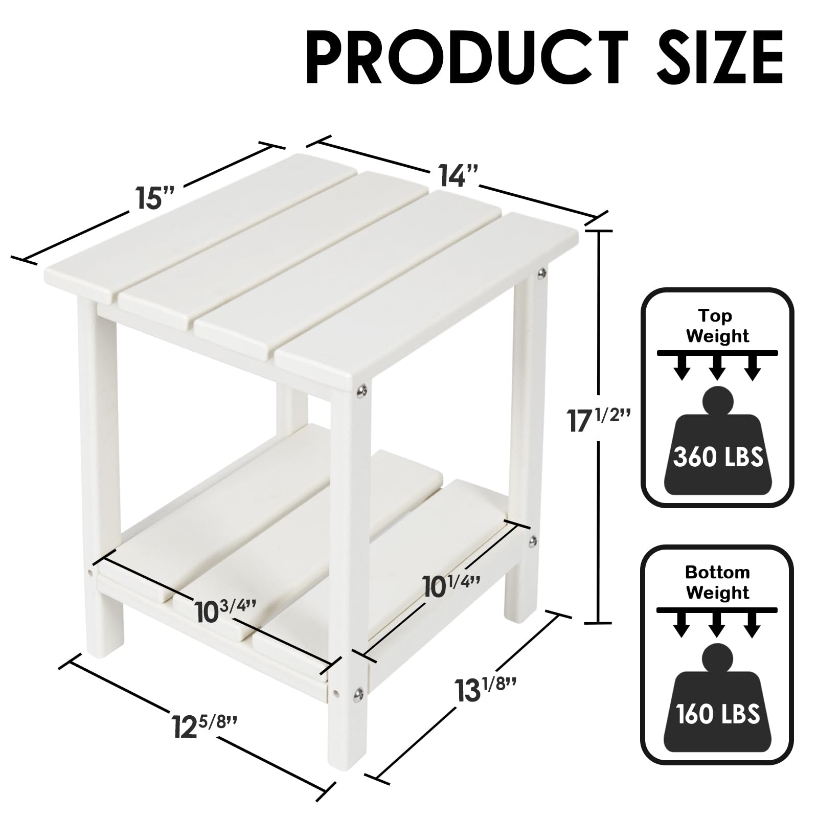 DAILYLIFE Outdoor Side Table, Adirondack Patio End Tables, Small Outdoor Coffee Table, HDPE Plastic End Table for Lawn, Garden, Beach, Pool, Balcony (White, Double Layer)