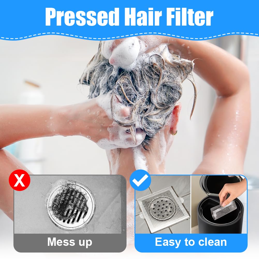 AMFUN Disposable Shower Drain Hair Catcher, 40Pcs Floor Drain Mesh Strainer Sticker with Waterproof Adhesive, Anti-Blocking Filter Sticker Hair Catchers for Bathtub Bathroom Kitchen, Square 105mm