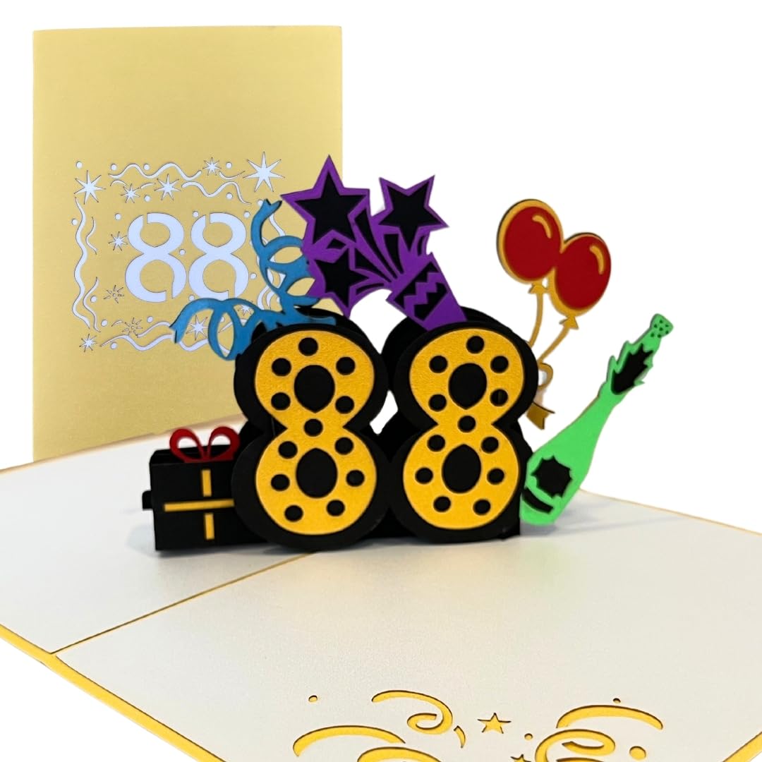 ALPHAK Happy 88th Birthday 3D Pop Up Card, Birthday 3D Greeting Card, 88th Birthday Gifts