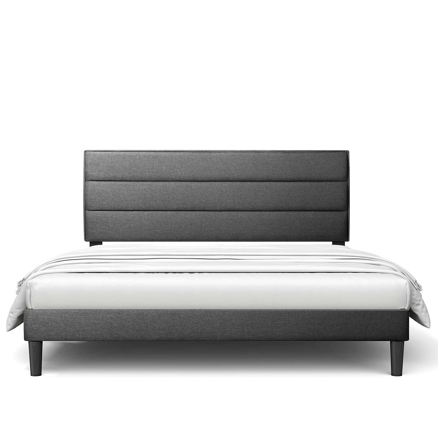 BONSOIR Queen Size Grey Color Modern Low Profile Upholstered Bed Frame with Tufted Headboard