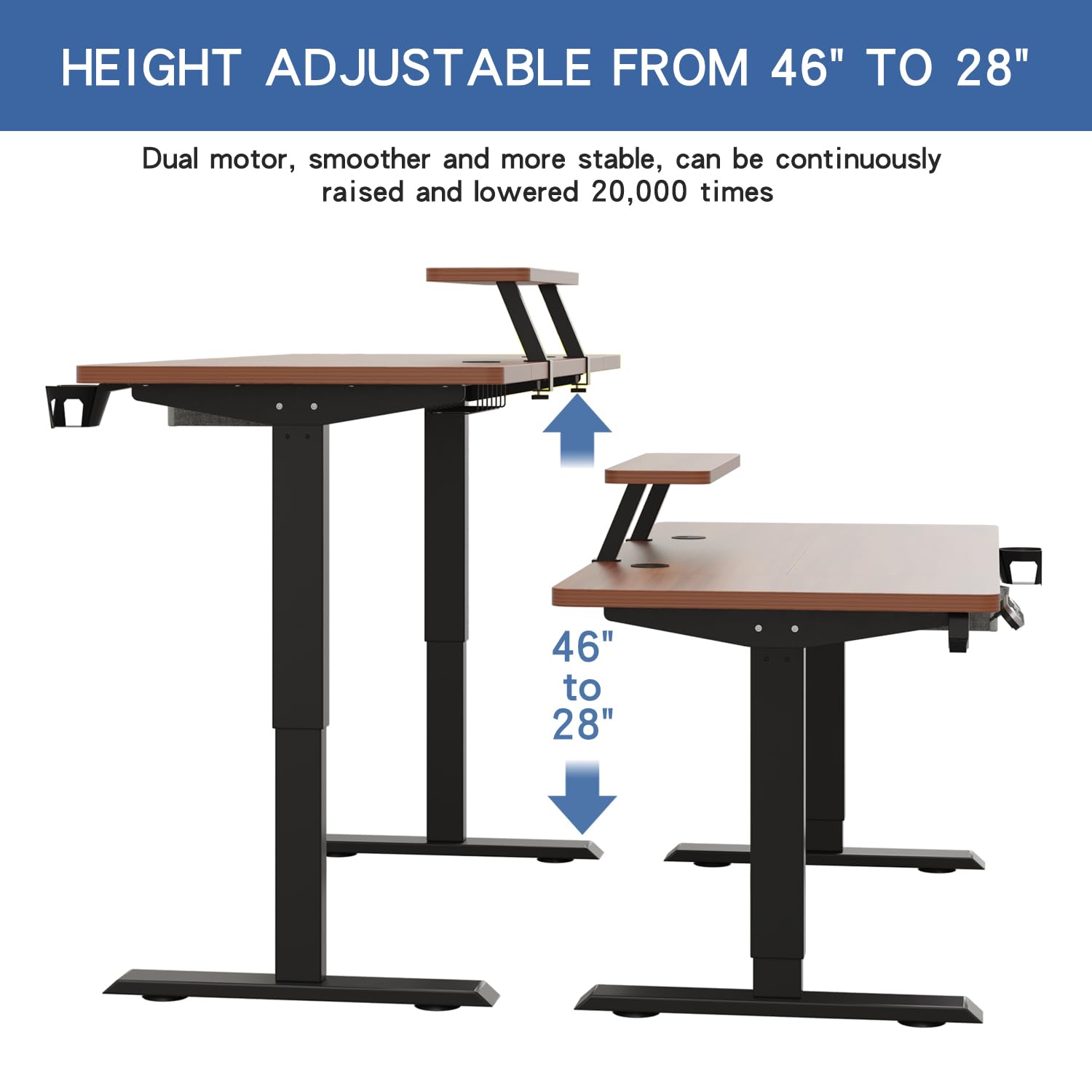 Jceet 63x30 Inches Electric Standing Desk with Drawer, Adjustable Height Sit Stand Up Desk with Storage Shelf, Home Office Desk Computer Workstation with Dark Walnut Top/Black Frame