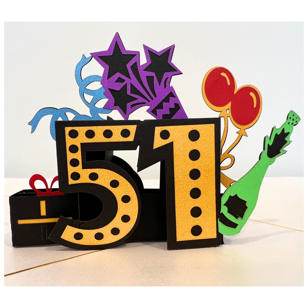 ALPHAK Happy 51st Birthday 3D Pop Up Card, Birthday 3D Greeting Card, 51st Birthday Gifts