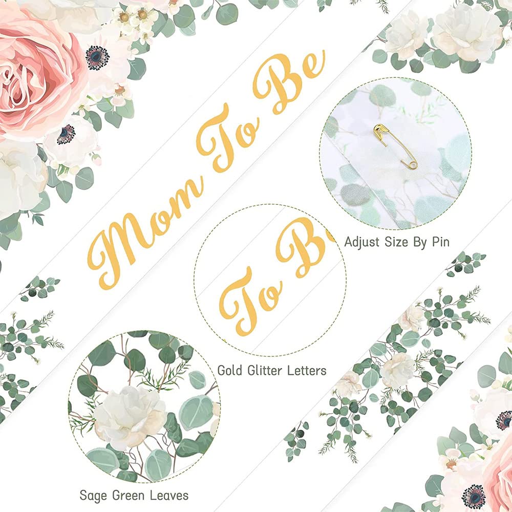 nuodslves Greenery Mom to Be Sash & Daddy to Be Badge Pins for Baby Shower Gender Reveal Party Decorations Pregnant Mommy Gift