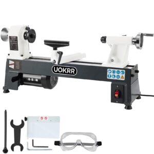 uokrr benchtop wood lathe 10" x 18" wood lathe machine 5 variable speeds 500/750/1150/1800/3200rpm mini wood turning lathe for woodworking 1/2hp multifunctional power wood lathe