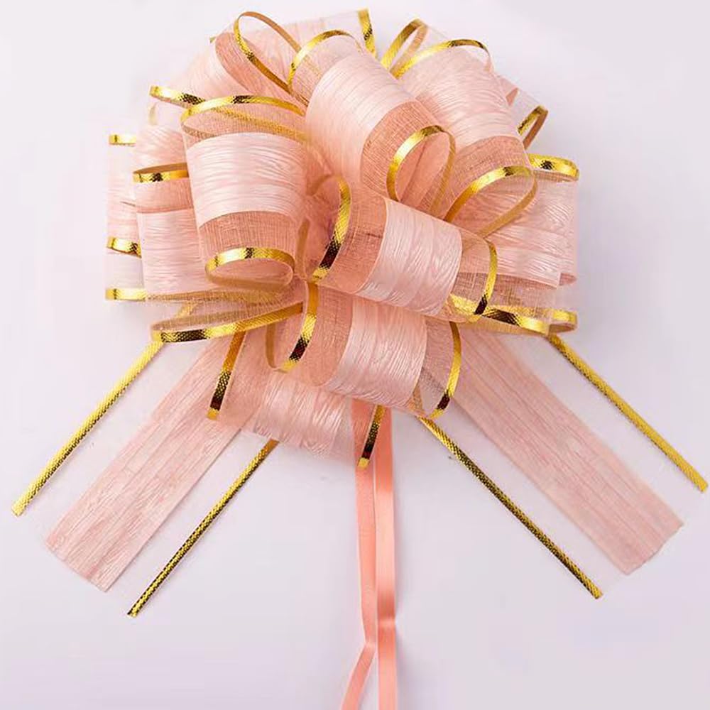 6 pcs Pull Bow Wrapping Pink Bows for Gift Wrapping Pull Bows for Wedding Baskets,Pull Bows for Gift Wrapping,6 Inches Diameter Gift Bows,Gift Baskets,Birthday Party,Valentine's Day (Pink)